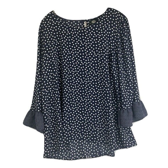 Bobeau Womens Polka Dot Bell Sleeve Blouse Flowy Boho Retro Large Black & White - Picture 2 of 8